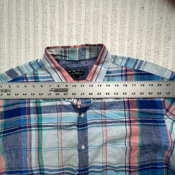 Club Room Men's Plaid Pattern Short Sleeve Casual Button Up Shirt Blue XXL - Picture 5 of 8
